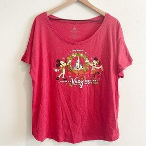 Disney Parks Shirt Womens Sz XXL Red Christmas Mickey Mouse Travel Holiday
